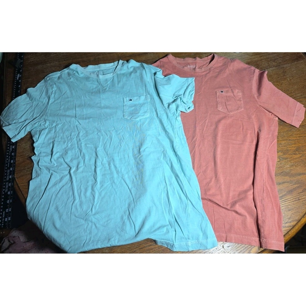 Crown & Ivy Men's Green & Orange Short Sleeve Shirt Lot Medium front Pocket Soft